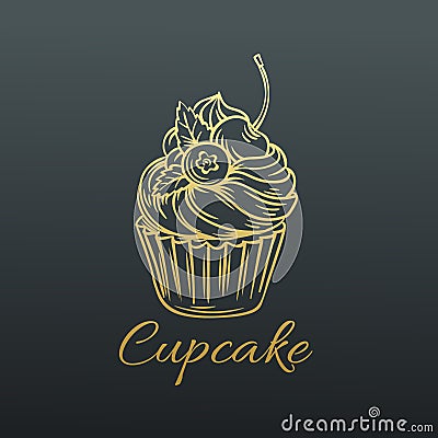 Hand drawn Vector Cupcake Vector Illustration