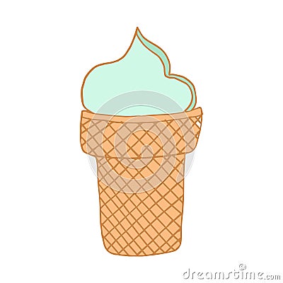 Hand drawn vector cute ice cream. Doodle style. Black outline isolated on white. Design for greeting cards, scrapbooking Vector Illustration