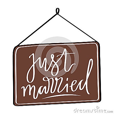 Hand-drawn vector design element for wedding poligraphy. Just married lettering Vector Illustration