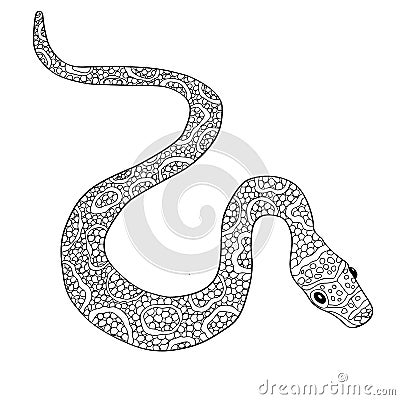 Hand drawn vector doodle outline snake decorated with ornaments.Ready for adult anti stress coloring book Vector Illustration