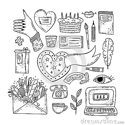 Hand drawn vector doodle set. Decorative illustrations. Design elements Vector Illustration