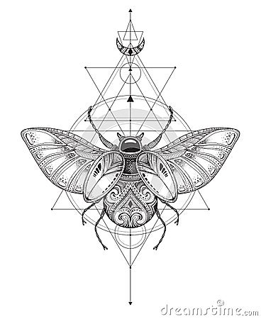 Hand drawn vector esoteric symbol, bug with sacred geometry. Vector Illustration