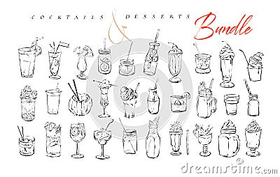 Hand drawn vector graphic textured artistic bar menu ink collection set sketch illustrations drawing bundle of alcohol Vector Illustration