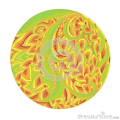 Hand drawn vector green yellow red orange mandala, doodle style desig Vector Illustration