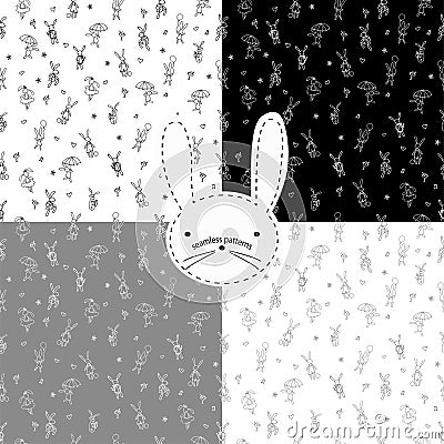 Hand drawn vector Happy Bunnies set Vector Illustration