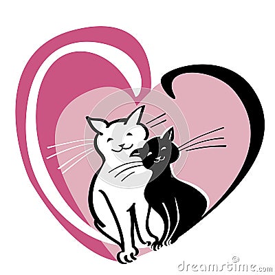 Vector card with Valentine s day concept, two cats in the heart Vector Illustration