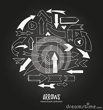 Hand drawn vector illustration - arrow collection. Sketch. White Vector Illustration