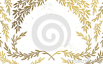 Hand drawn vector illustration - Background with vintage branches and inky splashes. Gold botanical leaves. Perfect for wedding i Vector Illustration