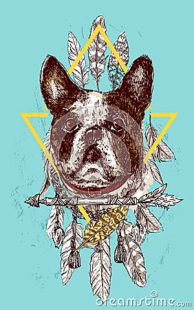 Hand drawn vector illustration bulldog. Sketch style dog. Vector Illustration