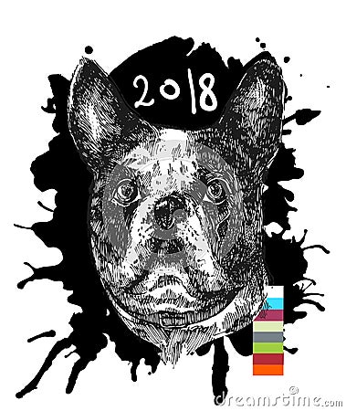 Hand drawn vector illustration bulldog. Sketch style dog. Vector Illustration