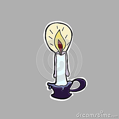 Hand drawn vector illustration. Candle in the counter. Sticker. Vector Illustration