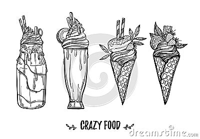 Hand drawn vector illustration - Collection of crazy ice creams Vector Illustration