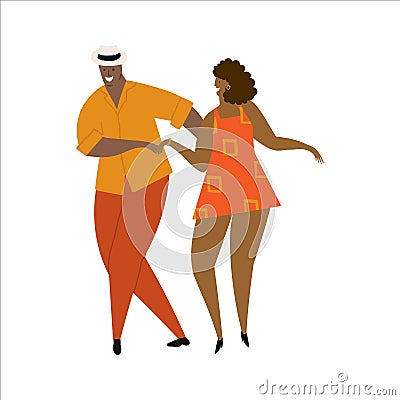 Hand drawn vector illustration of a couple dancing sexy fun bachata, salsa, kizomba dance. Isolated on white background Vector Illustration