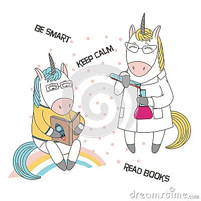 Cute geeky unicorns Vector Illustration