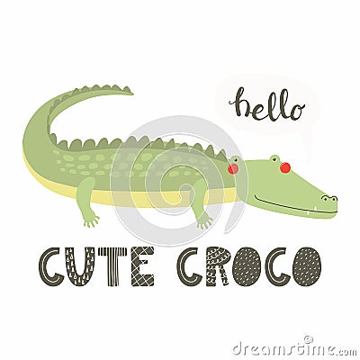 Cute crocodile card Vector Illustration