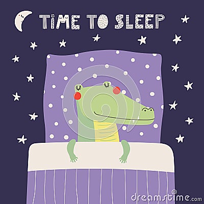 Cute sleeping crocodile Vector Illustration