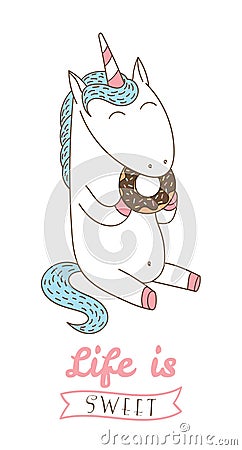 Life is sweet unicorn poster Vector Illustration