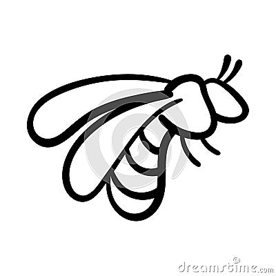 Hand drawn vector illustration. Vector drawing of honeybee. Hand drawn insect sketch isolated on white. Engraving style bumble bee Vector Illustration