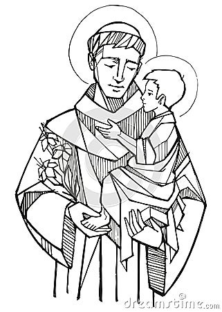 Hand drawn illustration of Saint Anthony of padua Vector Illustration