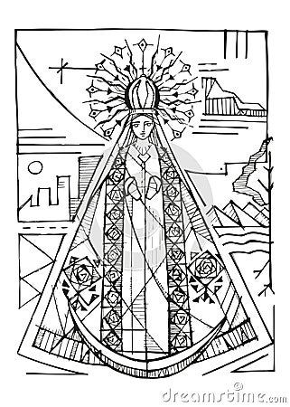Hand drawn illustration of Virgen del Roble Vector Illustration