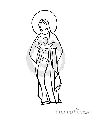 Virgin Mary and baby Jesus ink vector illustration Vector Illustration