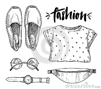 Hand drawn vector illustration - fashion accessories. Vector Illustration