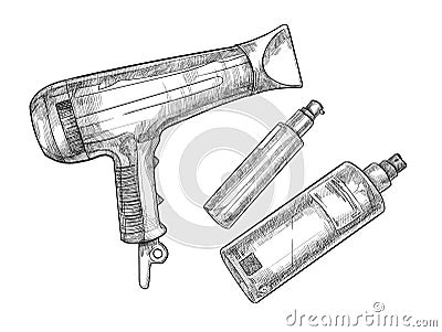 Hand-drawn vector illustration - hairdresser tools Vector Illustration