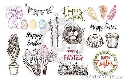Hand drawn vector illustration. Happy Easter! Easter design elem Vector Illustration