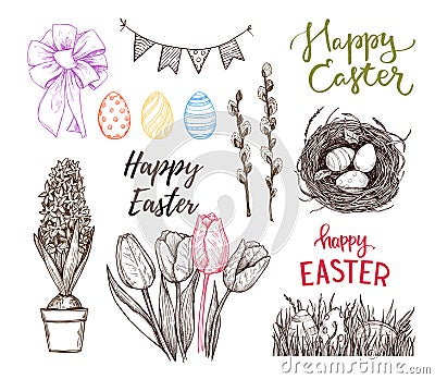 Hand drawn vector illustration. Happy Easter! Easter design elem Vector Illustration