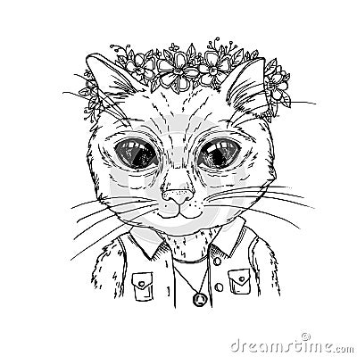 Hand-drawn vector illustration. Hipster cat Vector Illustration