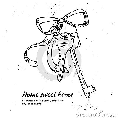 Hand drawn vector illustration - House keys. Home sweet home Vector Illustration