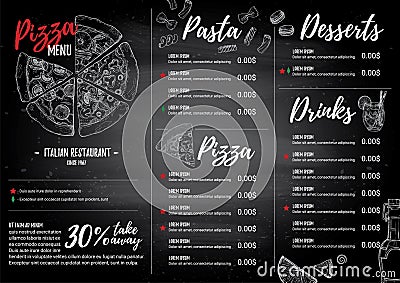 Hand drawn vector illustration - Italian menu. Pasta and Pizza. Vector Illustration