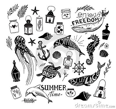 Hand drawn vector illustration - Marine life Vector Illustration