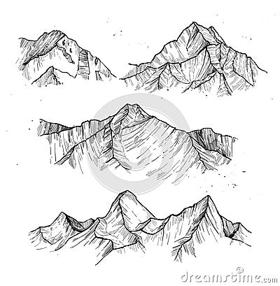 Hand drawn vector illustration - mountain peaks. Outdoor camping Vector Illustration