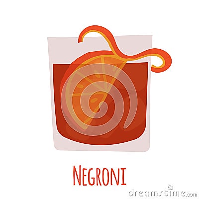 Hand drawn vector illustration of negroni alcoholic cocktail drink. Isolated on white background. Vector Illustration