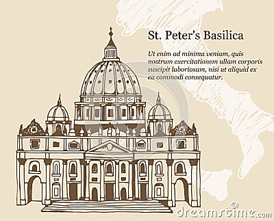 Hand drawn vector illustration of Papal Basilica of St. Peter in Vatican Vector Illustration
