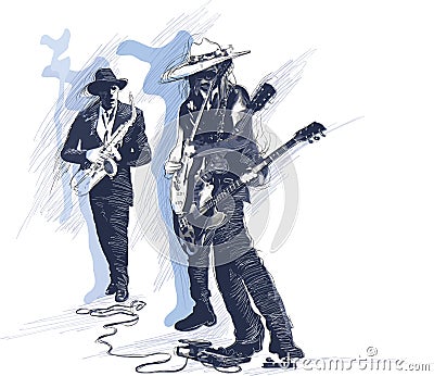 Music, Musician Placard. Grunge and jazz jam session. Guitar player and sax player. A few snapshots of move a musical instrument. Vector Illustration