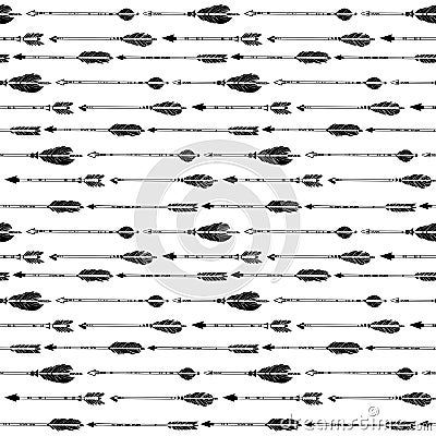 Hand drawn vector illustration. Seamless pattern with tribal arr Vector Illustration
