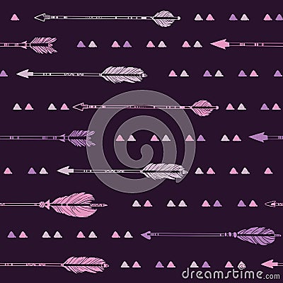 Hand drawn vector illustration. Seamless pattern with tribal arr Vector Illustration