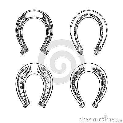 Hand drawn vector illustration - Set of horseshoes. Vector Illustration