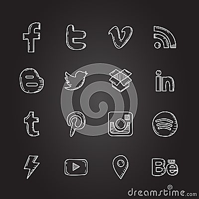 Hand drawn vector illustration set of social media sign icon and symbol Vector Illustration