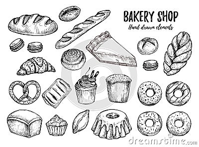 Hand drawn vector illustration - Set with sweet and dessert cro Vector Illustration