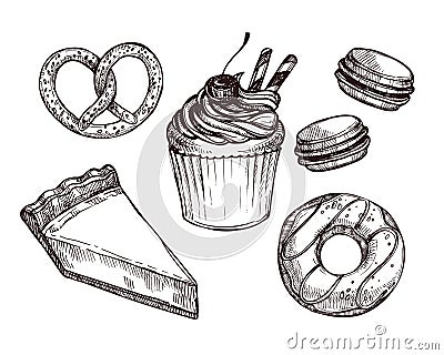 Hand drawn vector illustration - Set with sweet and dessert Vector Illustration