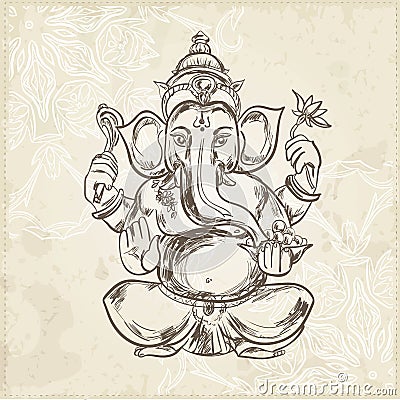 Hand drawn vector illustration of Sitting Lord Ganesha Vector Illustration