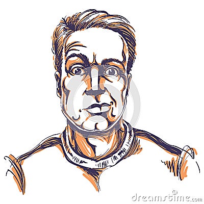 Hand-drawn vector illustration of skeptic guy with short hair. A Vector Illustration