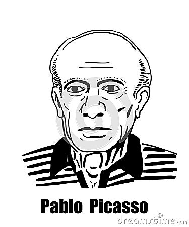 Pablo Picasso BW Cartoon Illustration