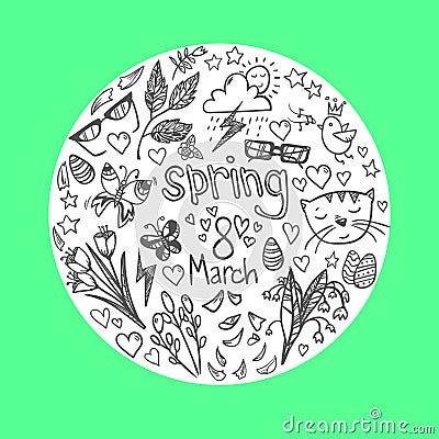 Hand-drawn vector illustration - spring icons. Doodle set Vector Illustration