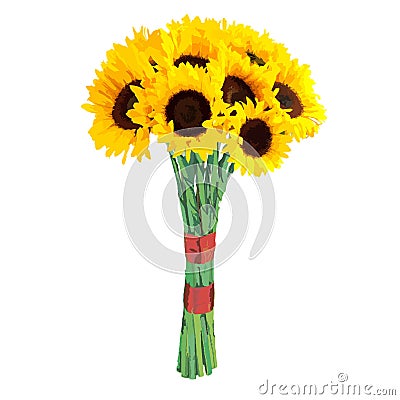 Hand-drawn vector illustration of sunflower - Heliantus annual. Realistic image in bright colors with highlights and Vector Illustration