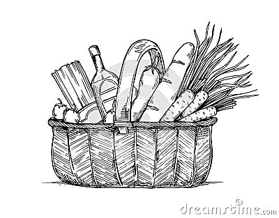 Hand drawn vector illustration - Supermarket shopping basket Vector Illustration
