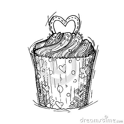 Hand drawn vector illustration - Sweet cupcake with love. St. Va Vector Illustration